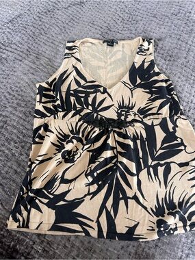 august silk Beige and Black Floral V-Neck top